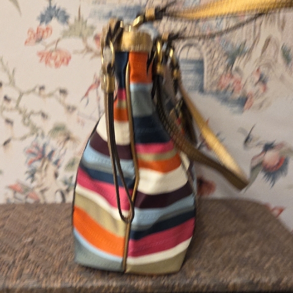 Coach Gold and Multicolor Striped Tote - Picture 6 of 10